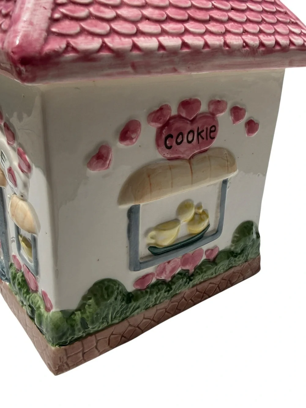 Vintage Pink Cottage Cookie House Cookie Jar Valentine Cottagecore Ceramic Decor